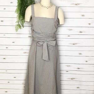 Veronica Beard square neck long dress checked blue cream size 10 summer